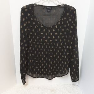 Lucky Brand Sheer Black and Gold Top sz S